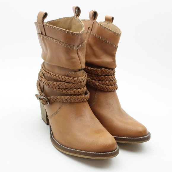 Dingo Caramel Brown Leather Slouchy Western Ankle Boots - Picture 2 of 11